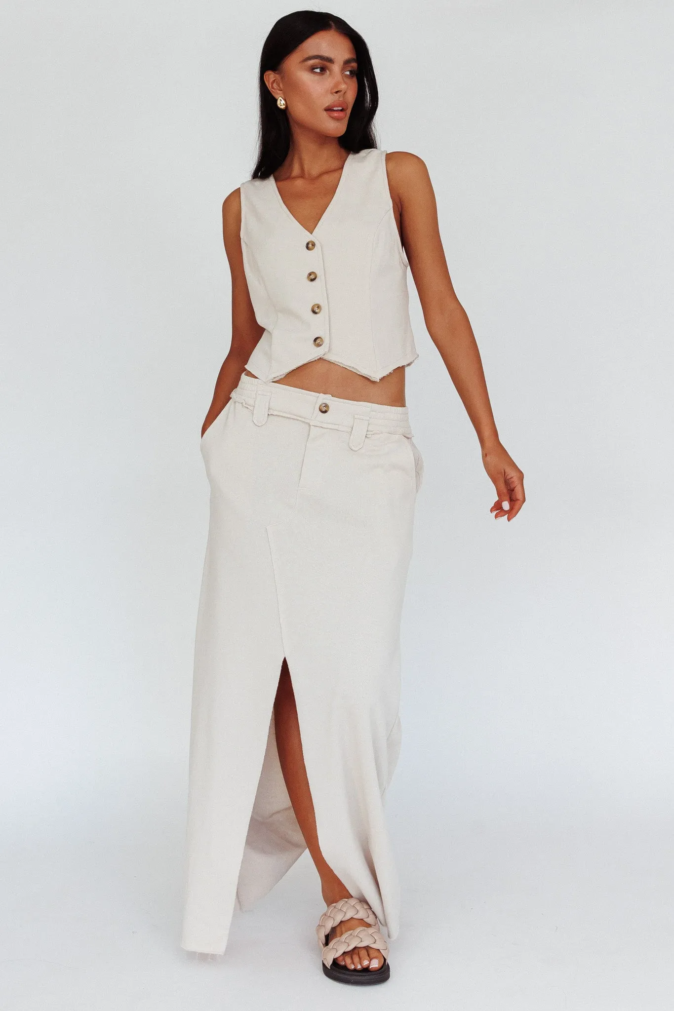 Long Awaited Faux Placket Maxi Skirt Seashell