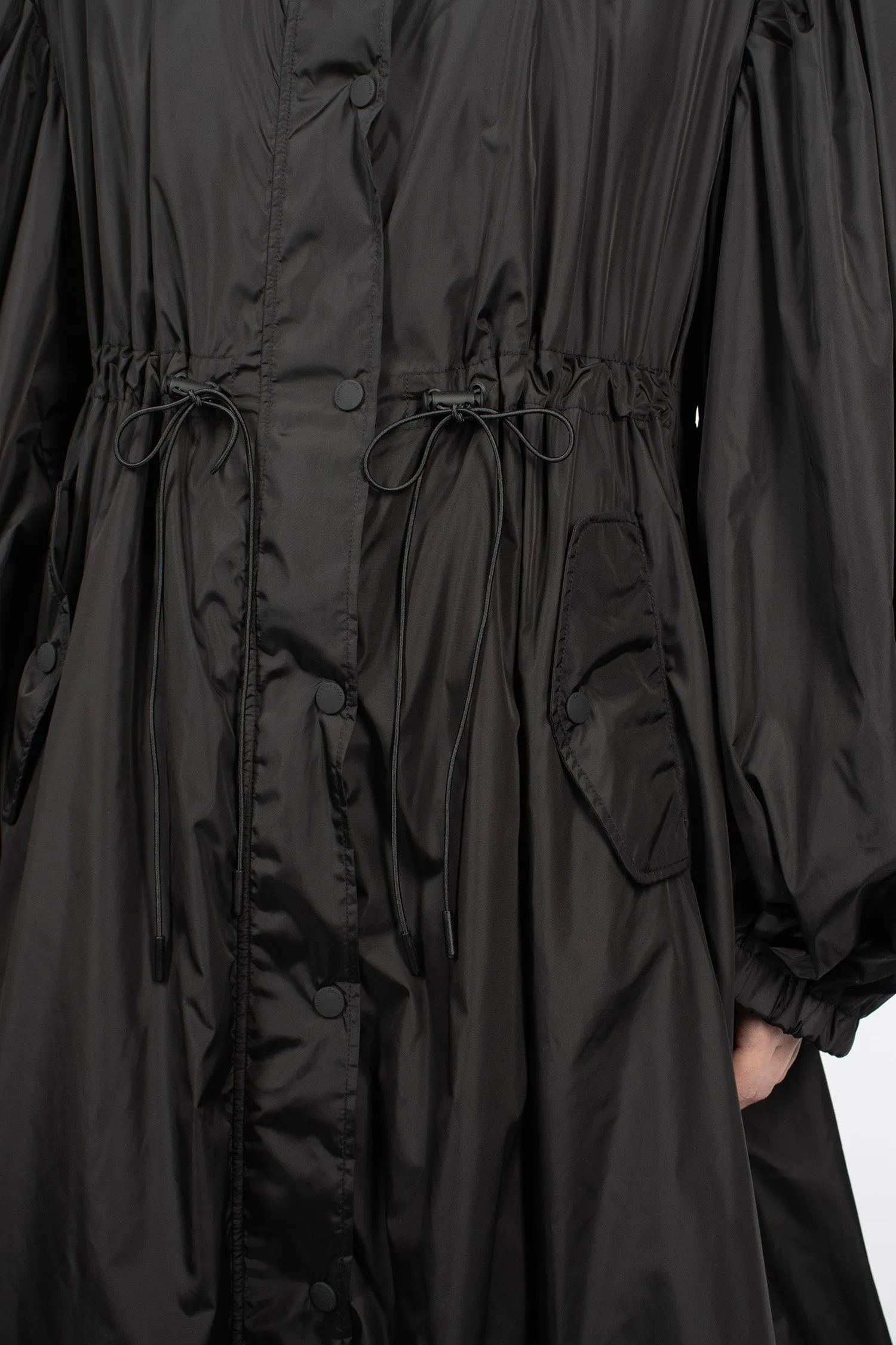 Long Button Placket Trapeze Parka Black