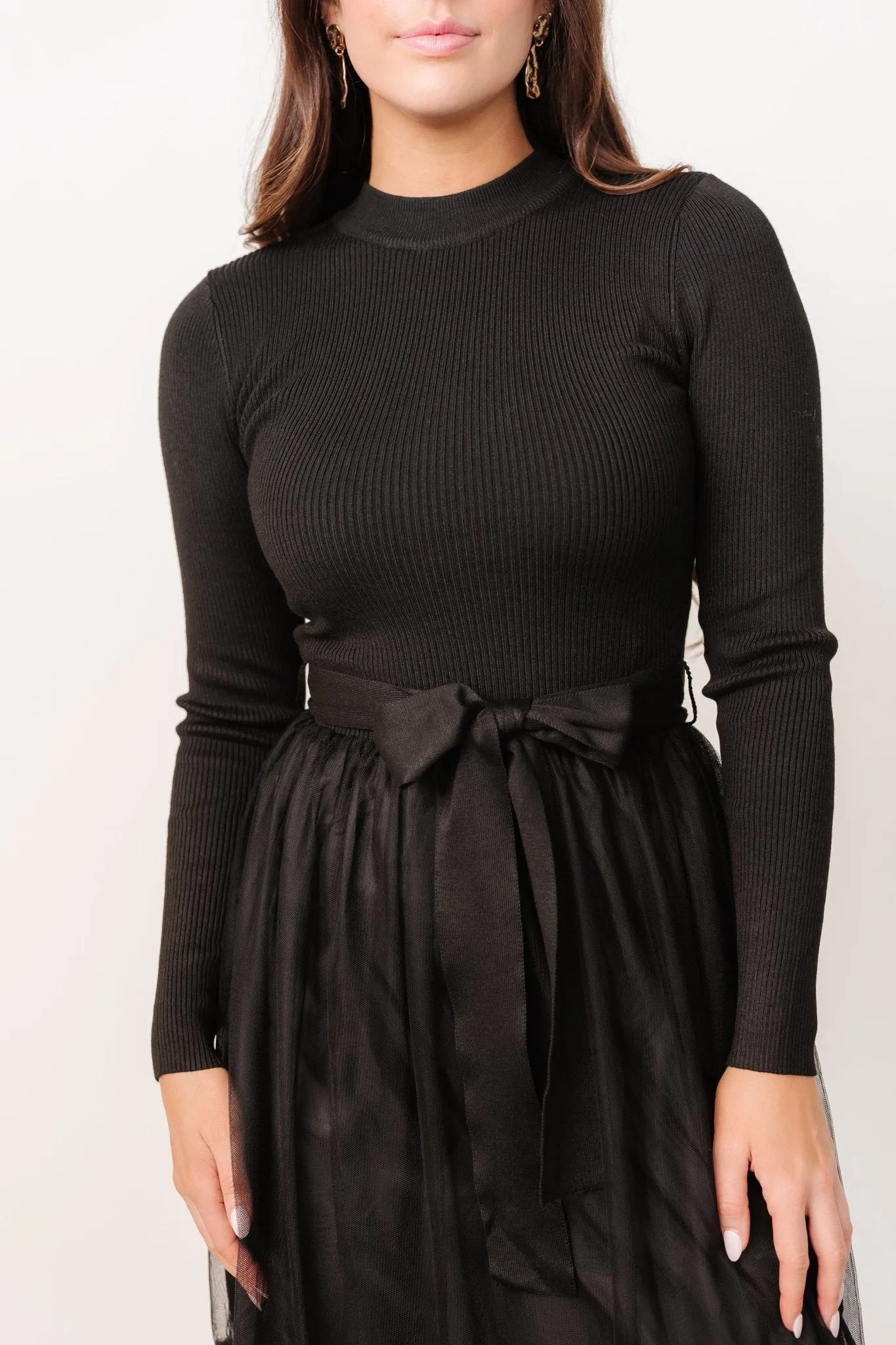 Luella Sweater Top Dress | Black