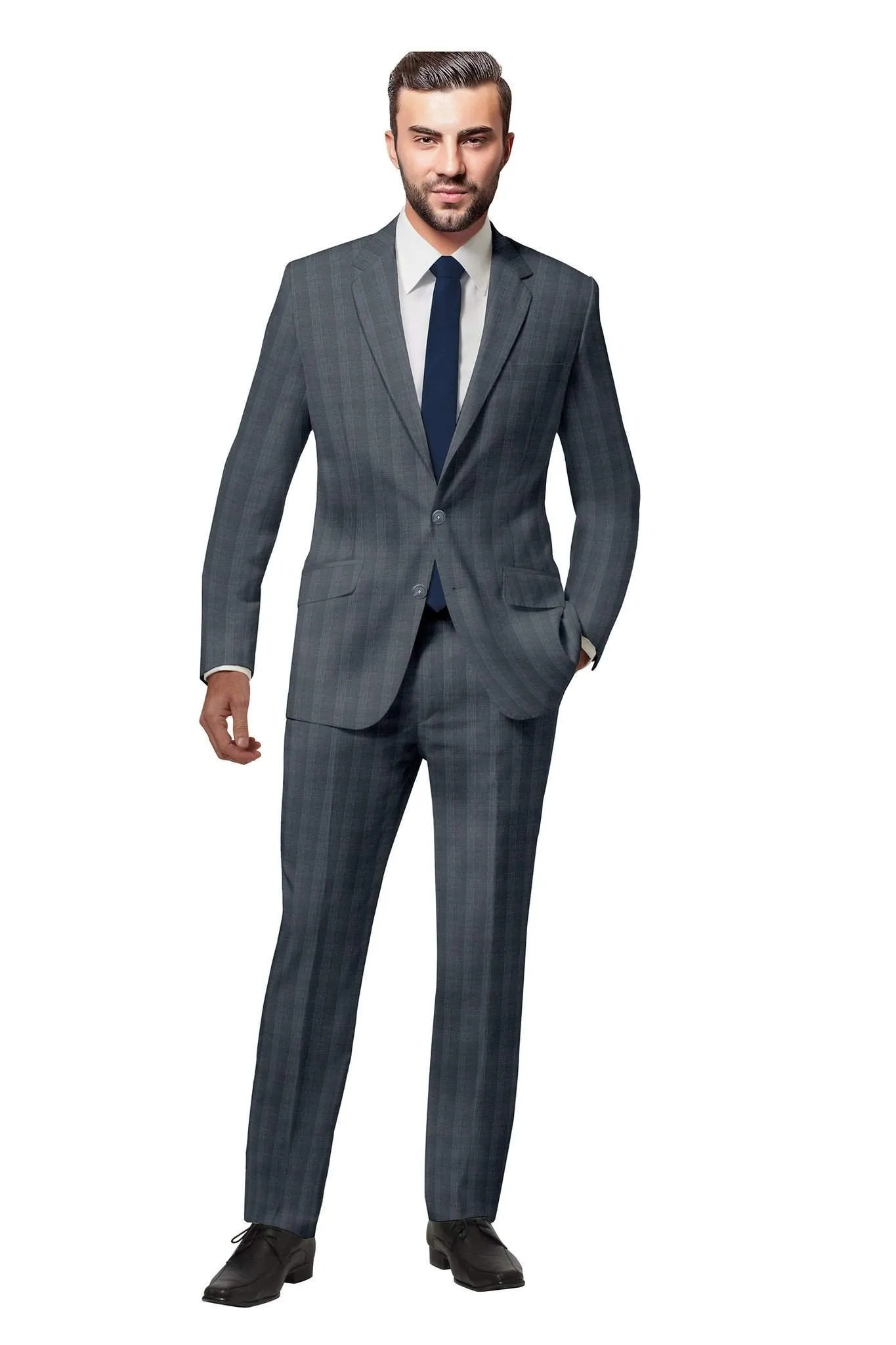 Medium Grey Plaid Suit