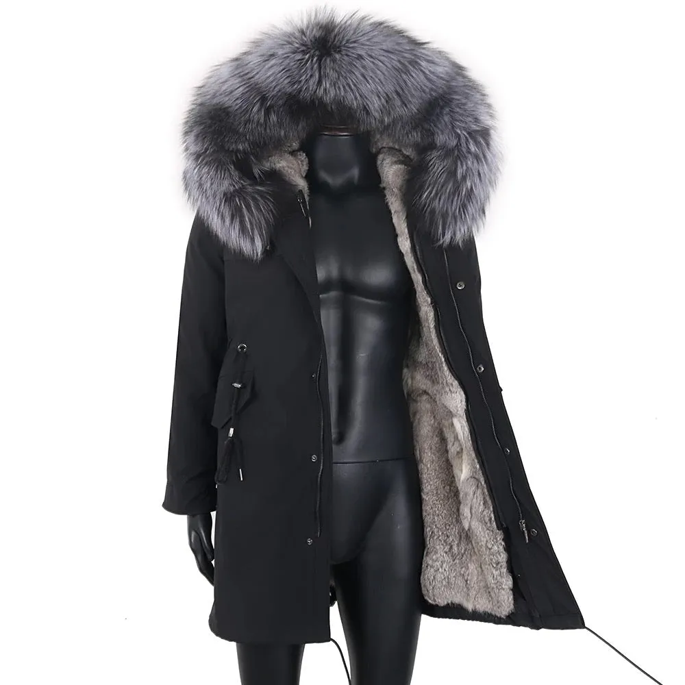 Men Black and Grey Fox Fur Parka