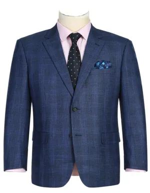 Mens Blazer - Cheap Priced Mens Sport Coat - Mens Two Button Classic Fit Sport Coat Blazer In Navy Blue Windowpane Plaid