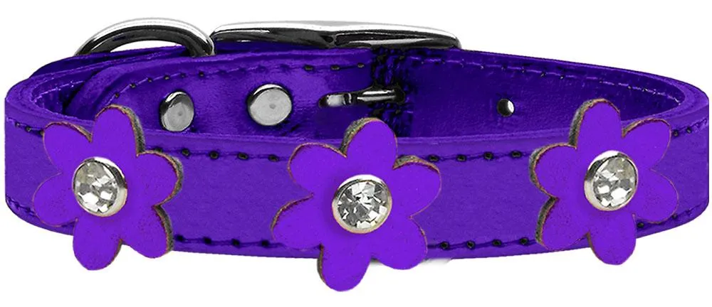 Metallic Flower Leather Collar Metallic Purple With Metallic Purple Flowers Size 24