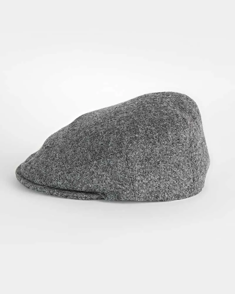 Mid Grey Twill Wool Flat Cap