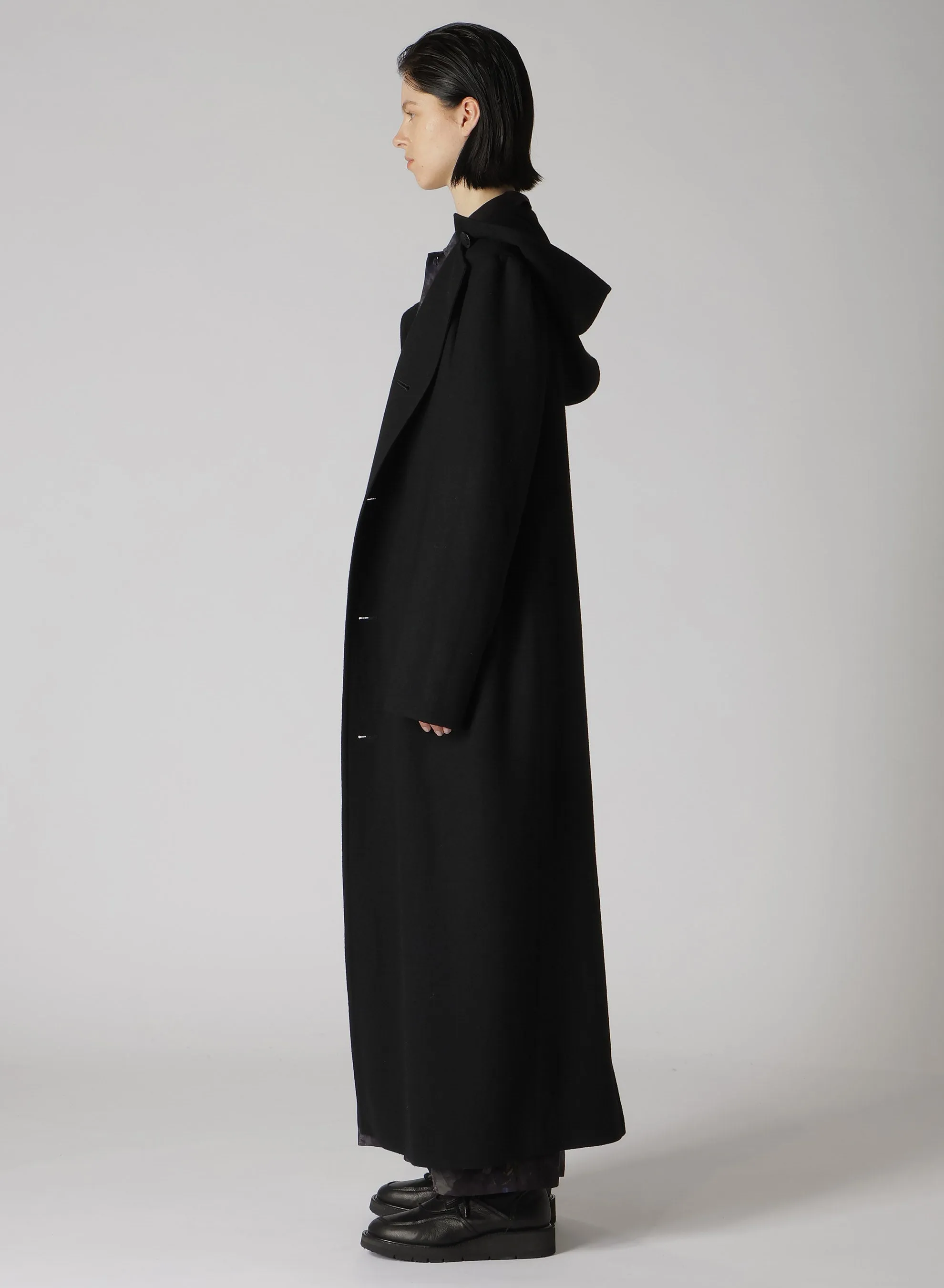 MILLING WOOL SERGE LONG COAT WITH HOODIE