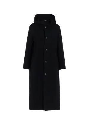 MILLING WOOL SERGE LONG COAT WITH HOODIE