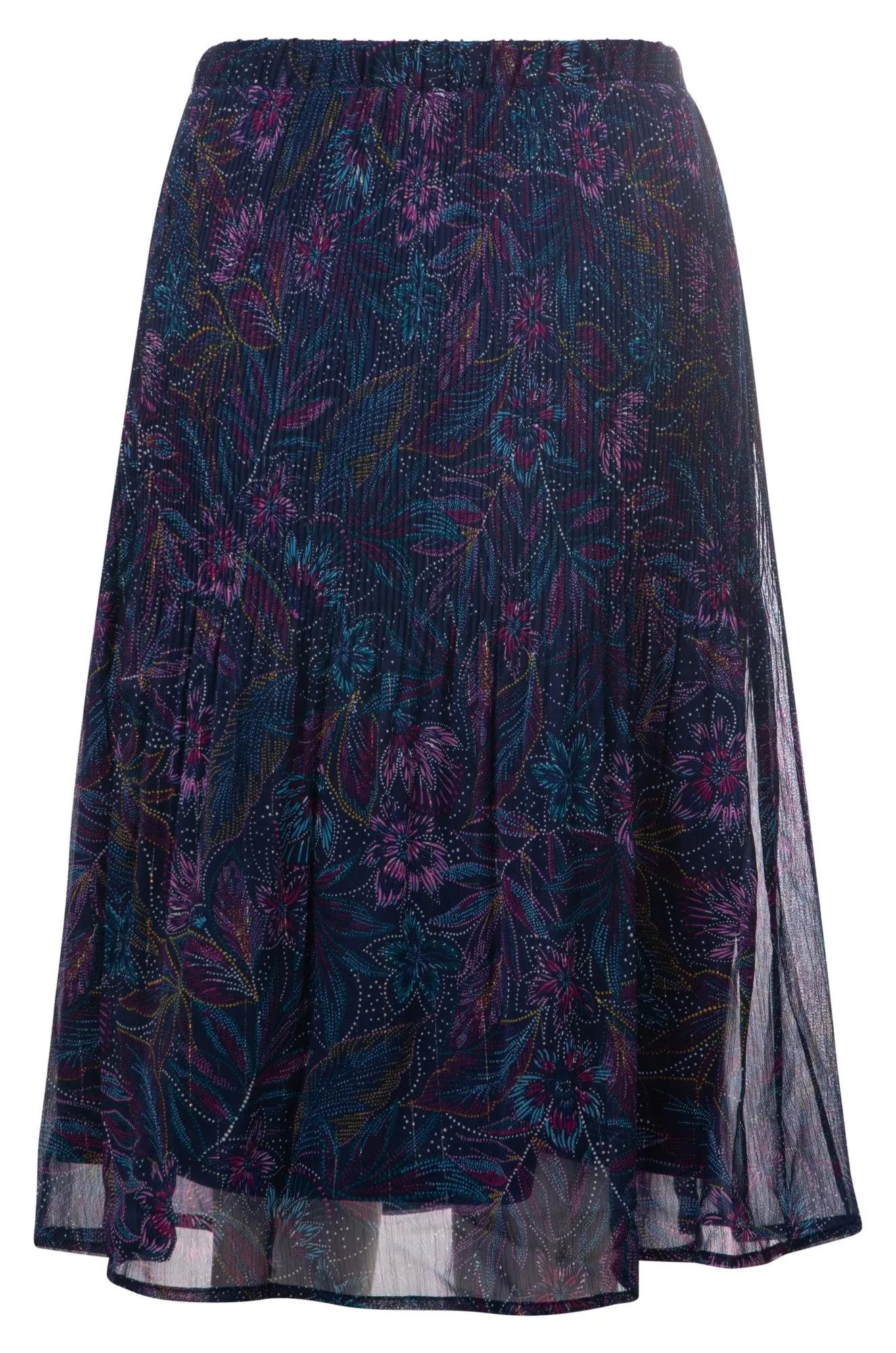 Mini pleat printed Chiffon Skirt | Navy Purple Sketch | 8574A1