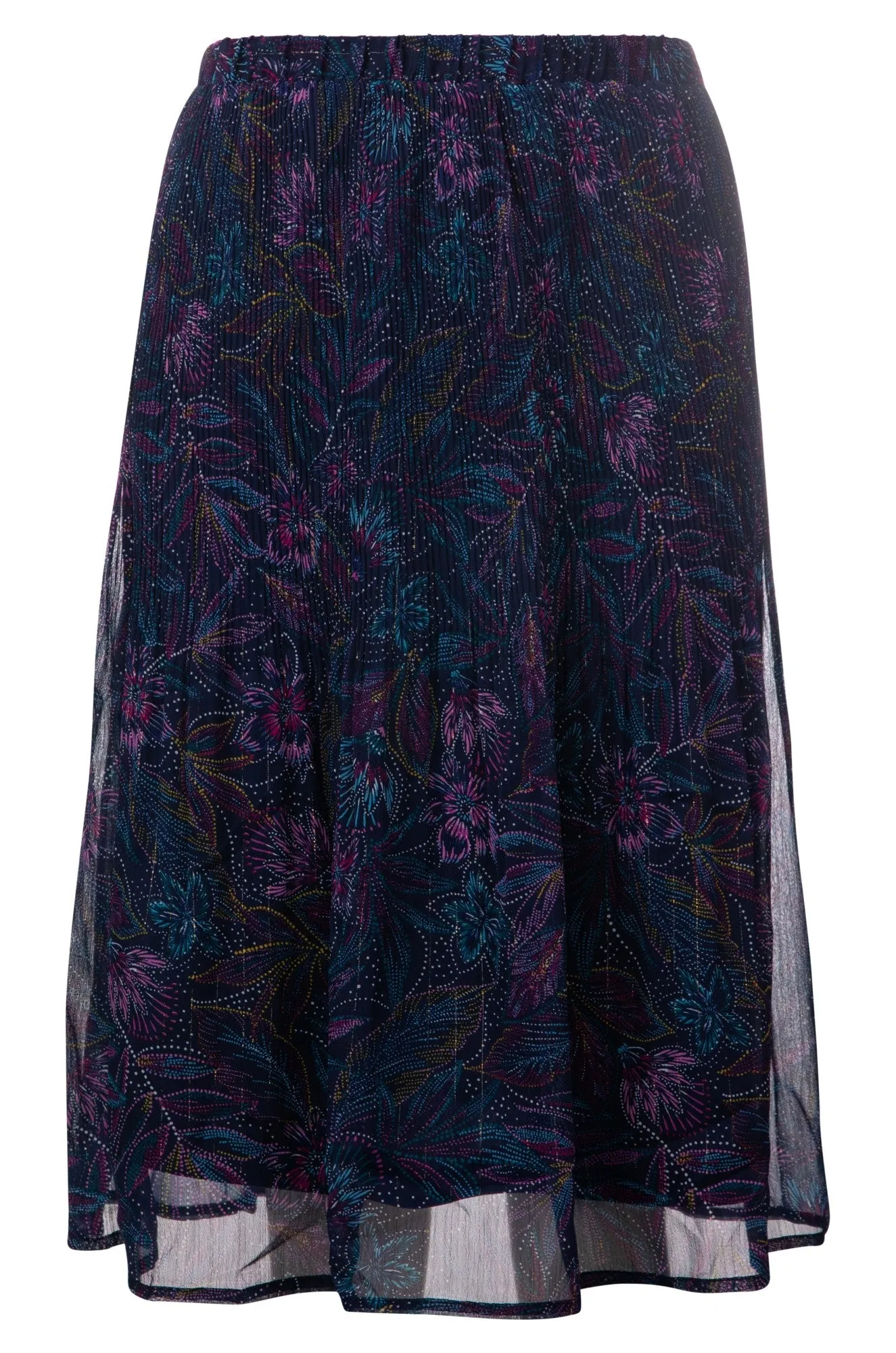 Mini pleat printed Chiffon Skirt | Navy Purple Sketch | 8574A1