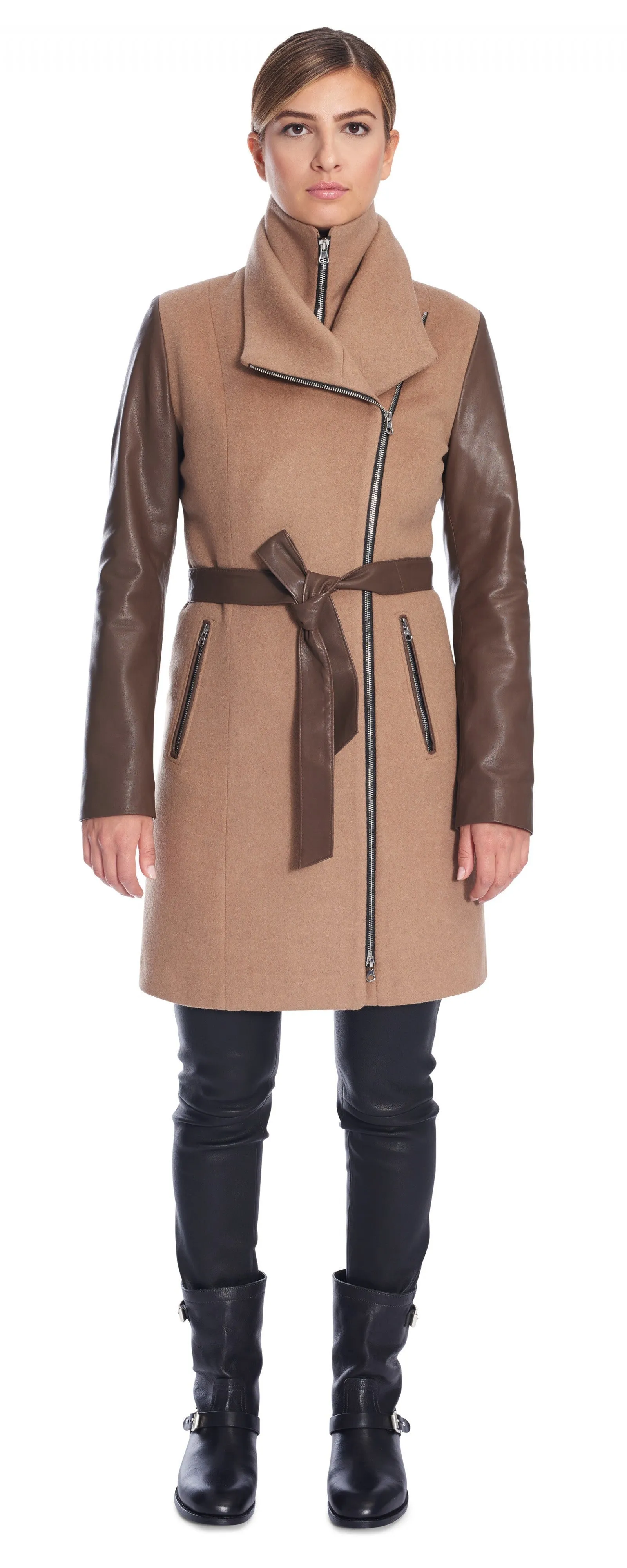 Miranda Tan Wool/Leather Coat