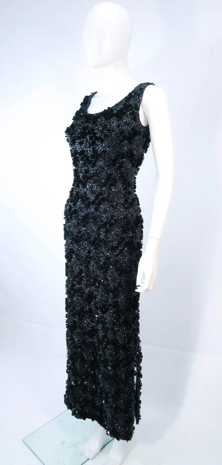 MISS RUTH Relief Beaded Stretch Wool Sequin Gown Size Small