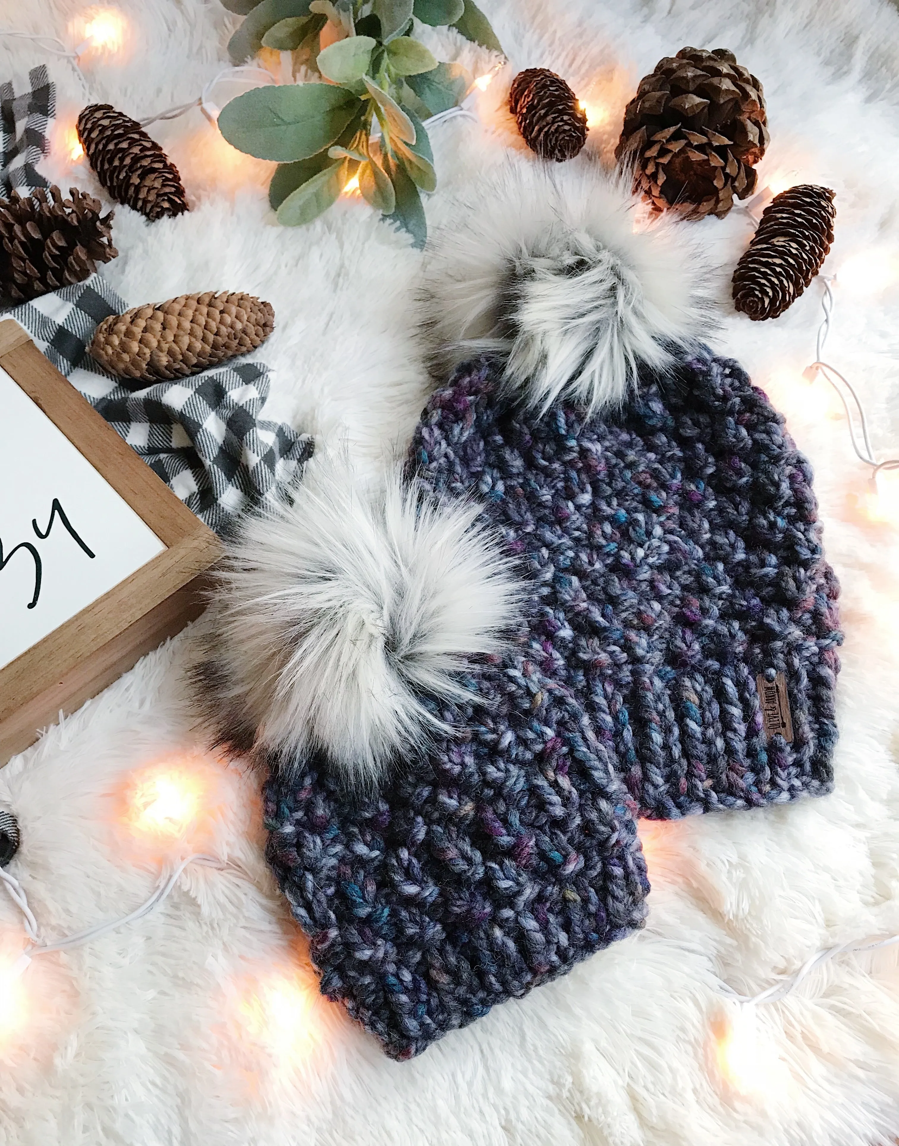 Mommy and Me SET Knitted Textured Beanie with Faux Fur Pom Pom // The Westbrook