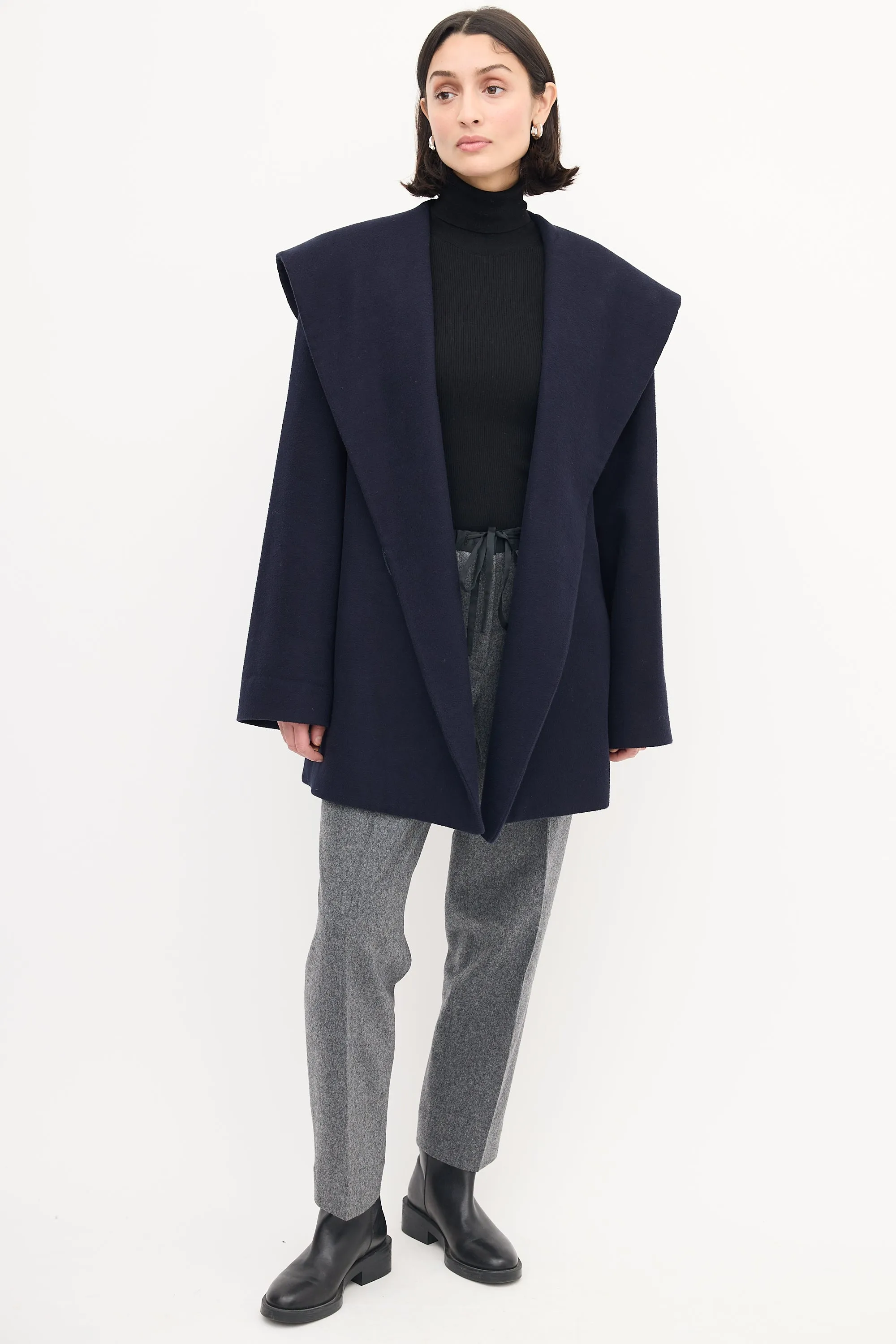 Navy Wool Rayna Hooded Coat