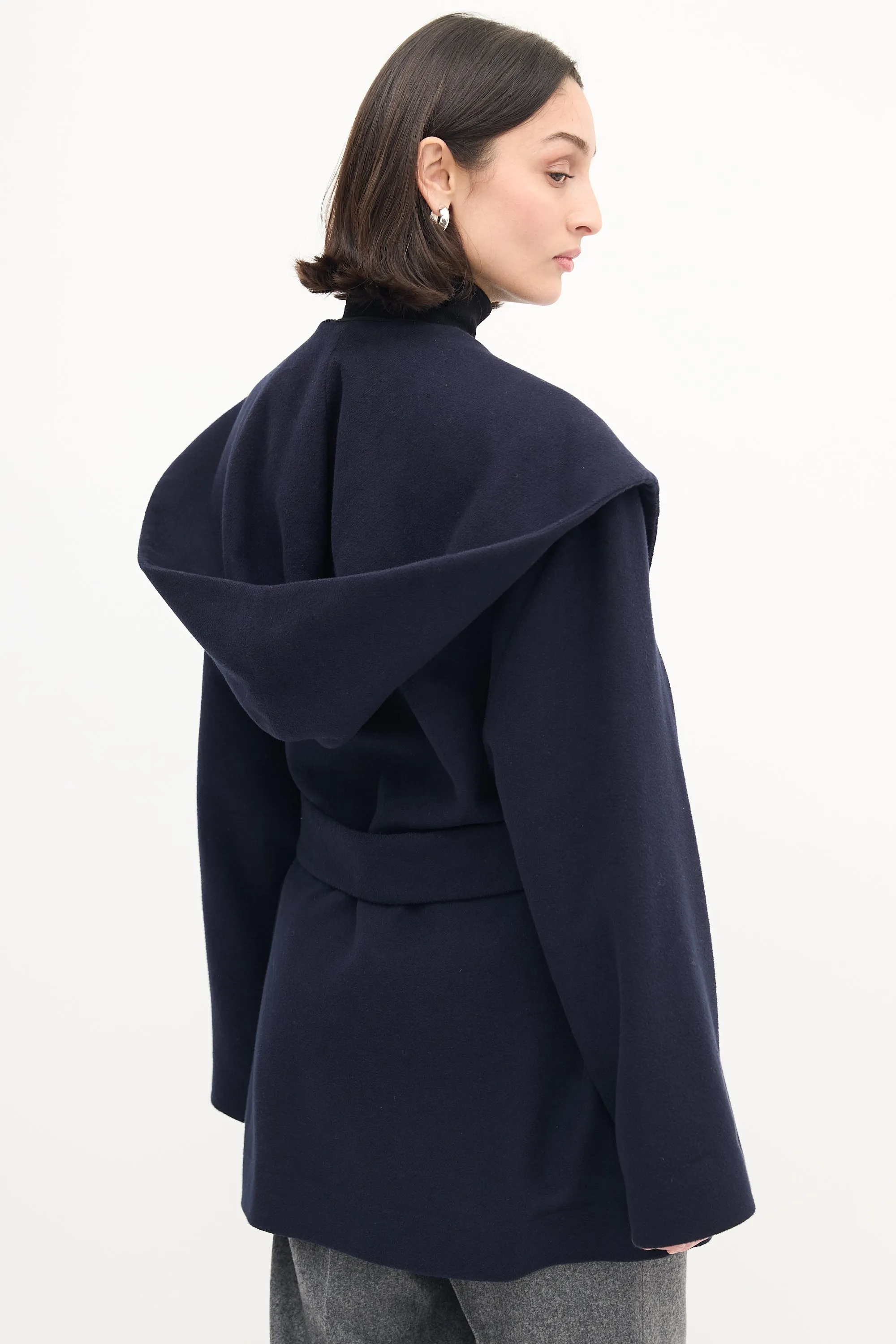 Navy Wool Rayna Hooded Coat