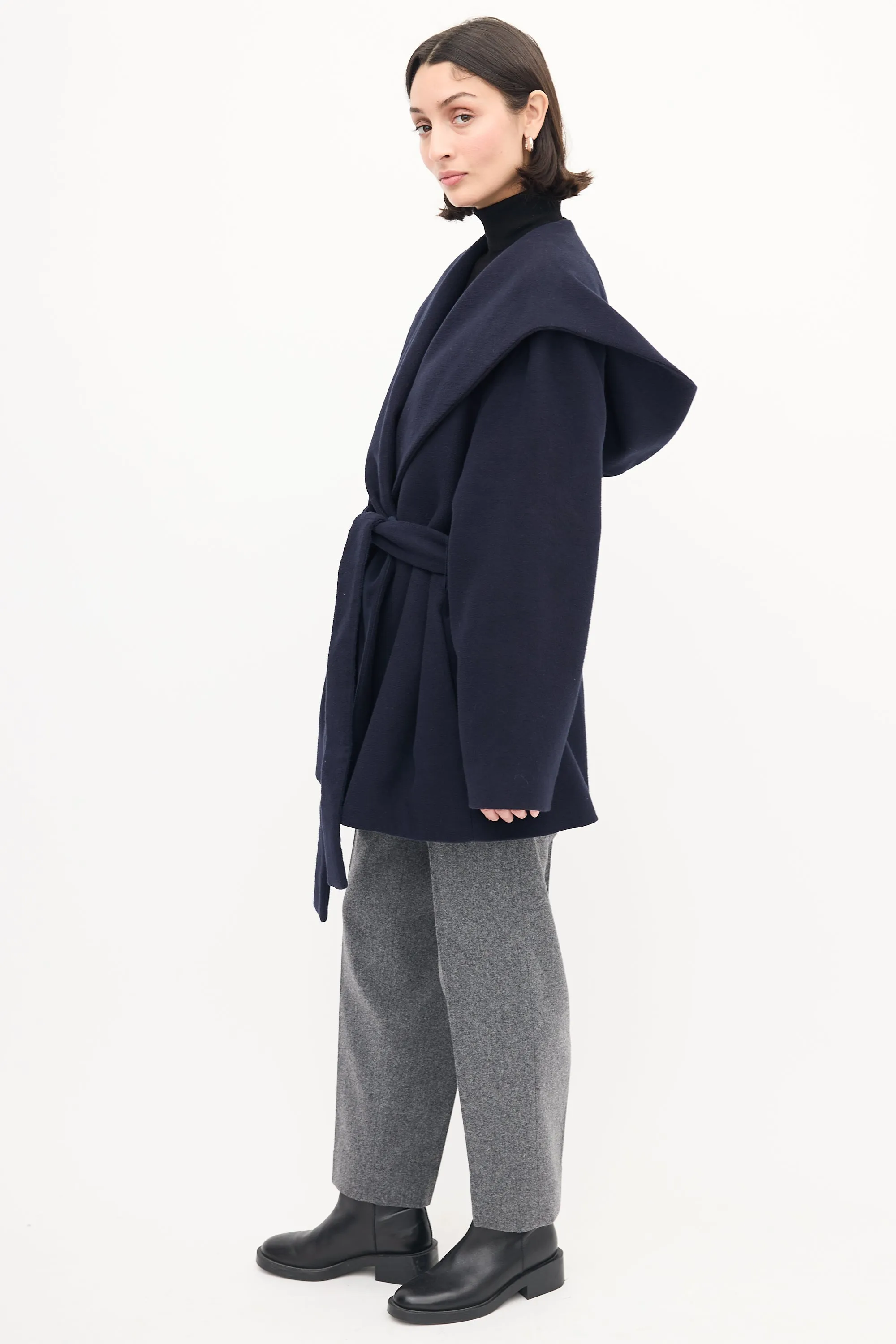 Navy Wool Rayna Hooded Coat