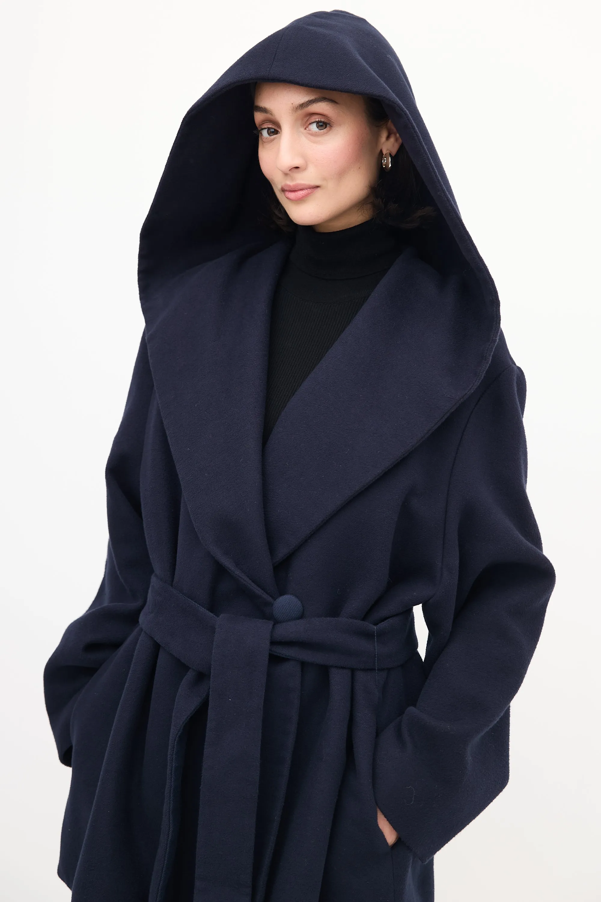 Navy Wool Rayna Hooded Coat