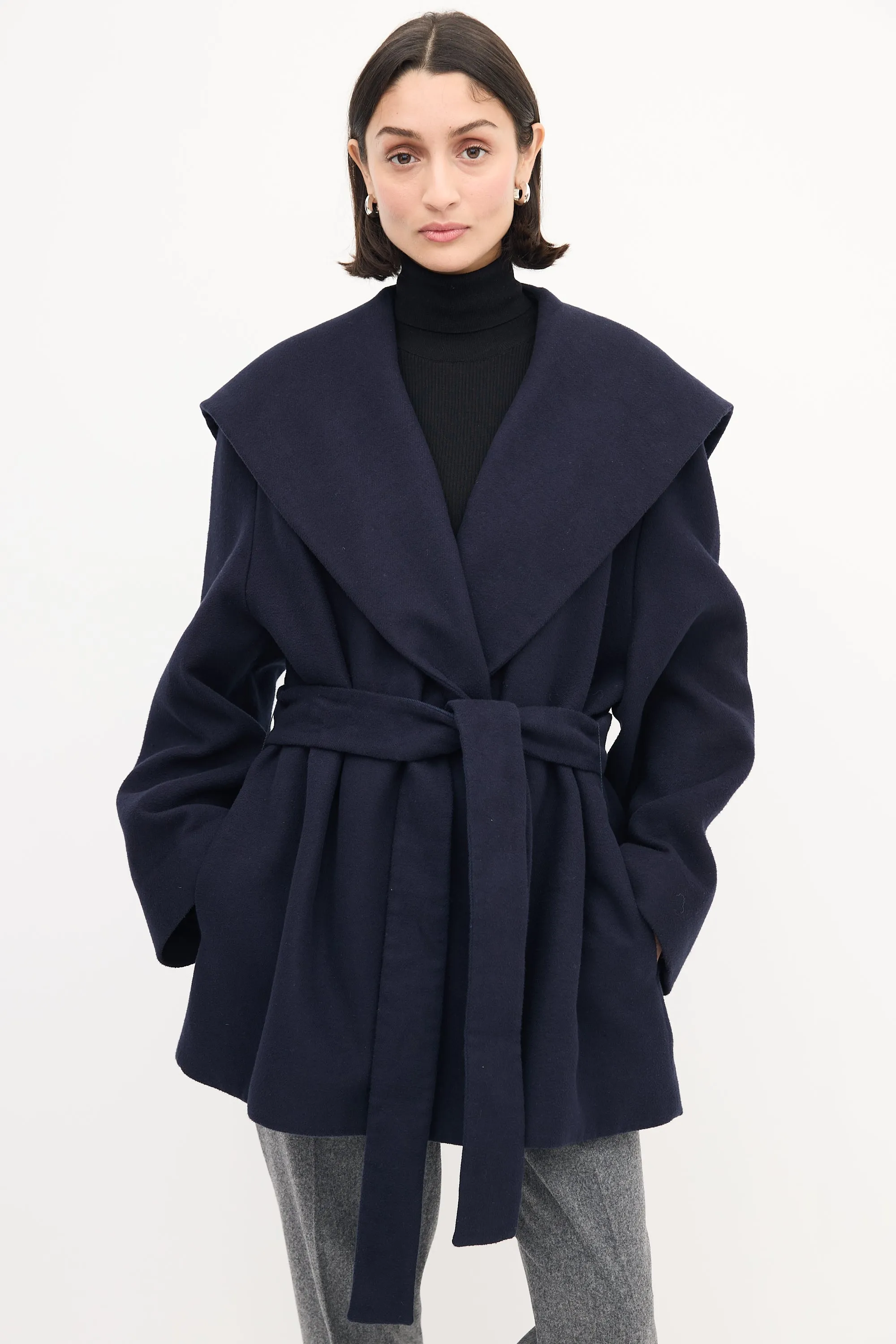 Navy Wool Rayna Hooded Coat