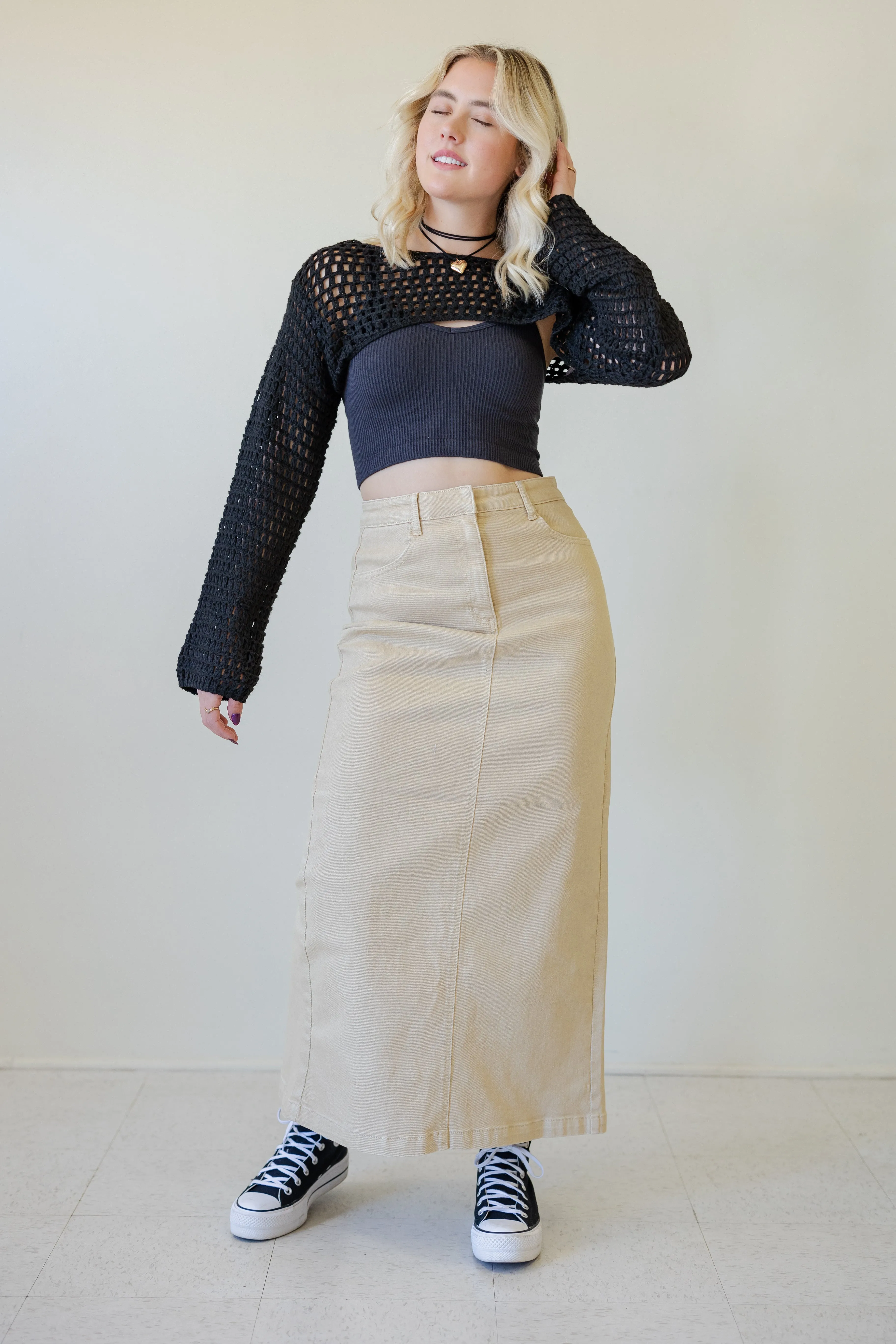 Nectar Premium Denim: The Olivine High Rise Maxi Skirt