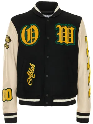 Off-White   OW wool &amp; leather varsity jacket 