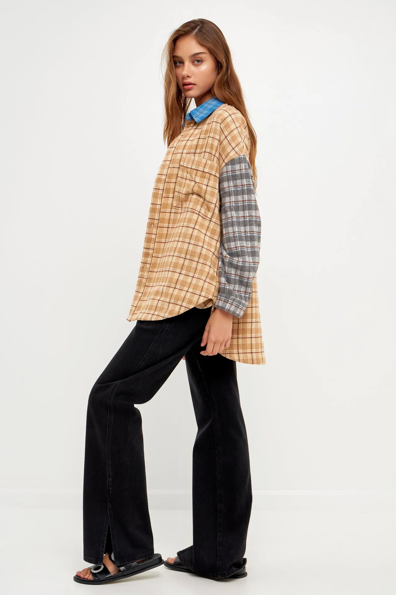 Oversize Plaid Colorblock Shirt