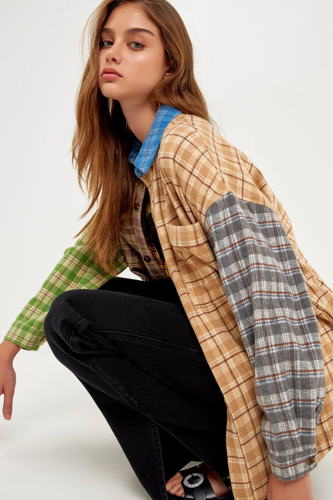 Oversize Plaid Colorblock Shirt