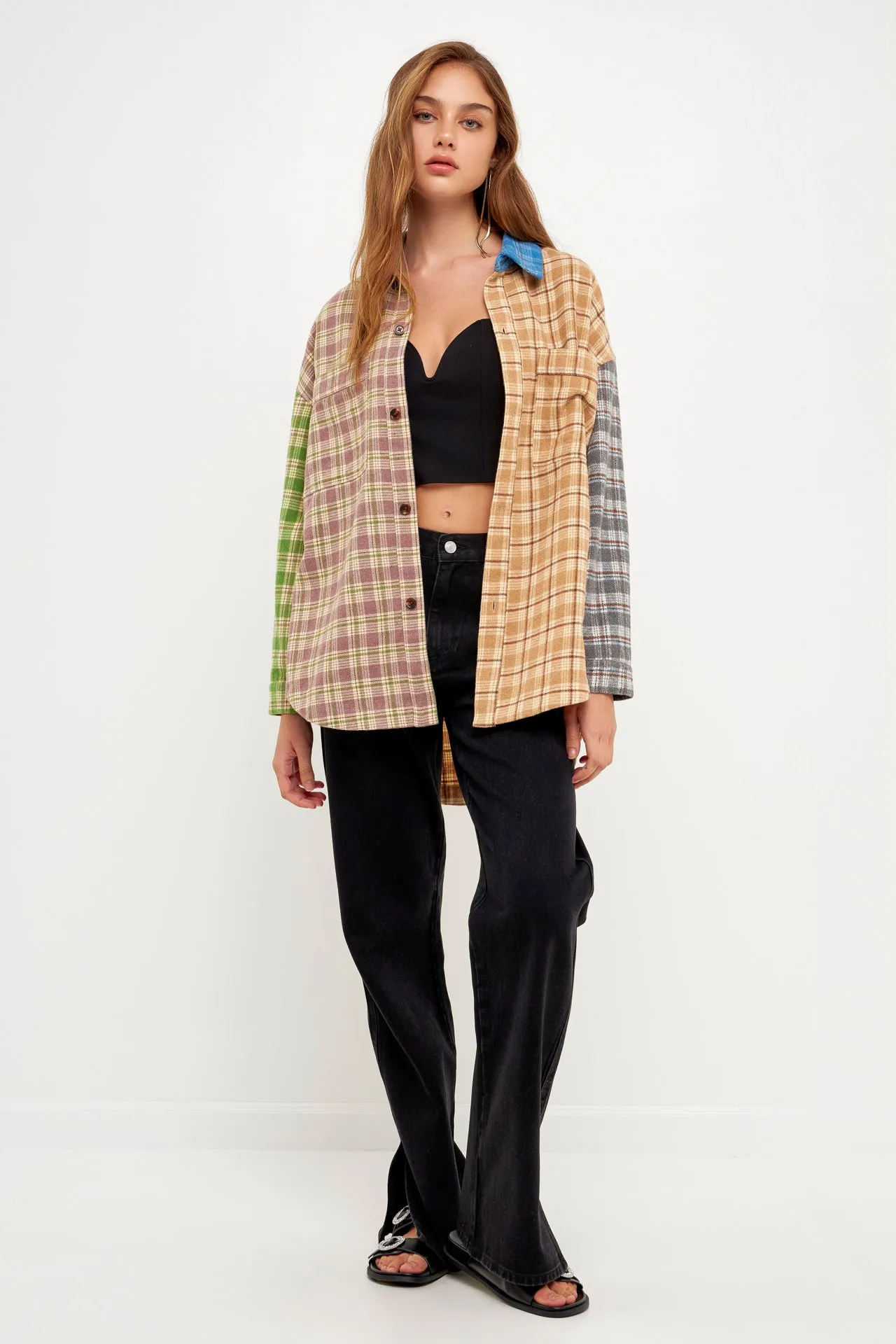 Oversize Plaid Colorblock Shirt