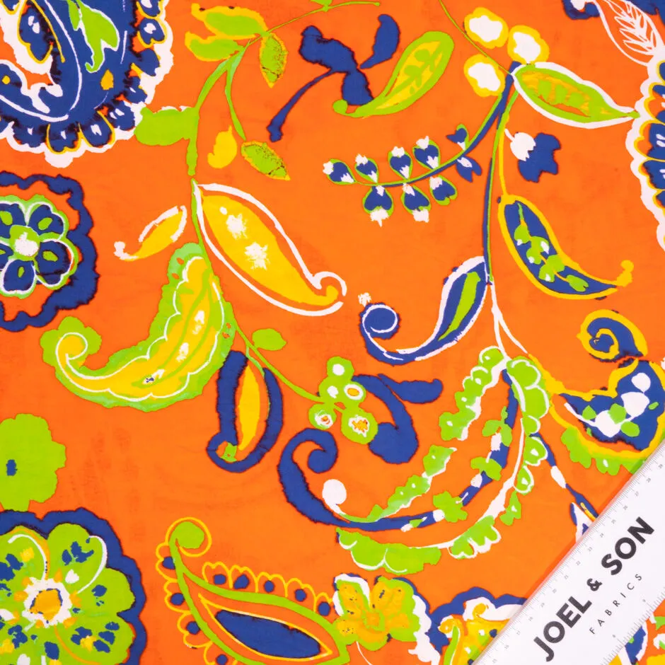 Paisley Printed Bright Orange Microfibre Taffeta