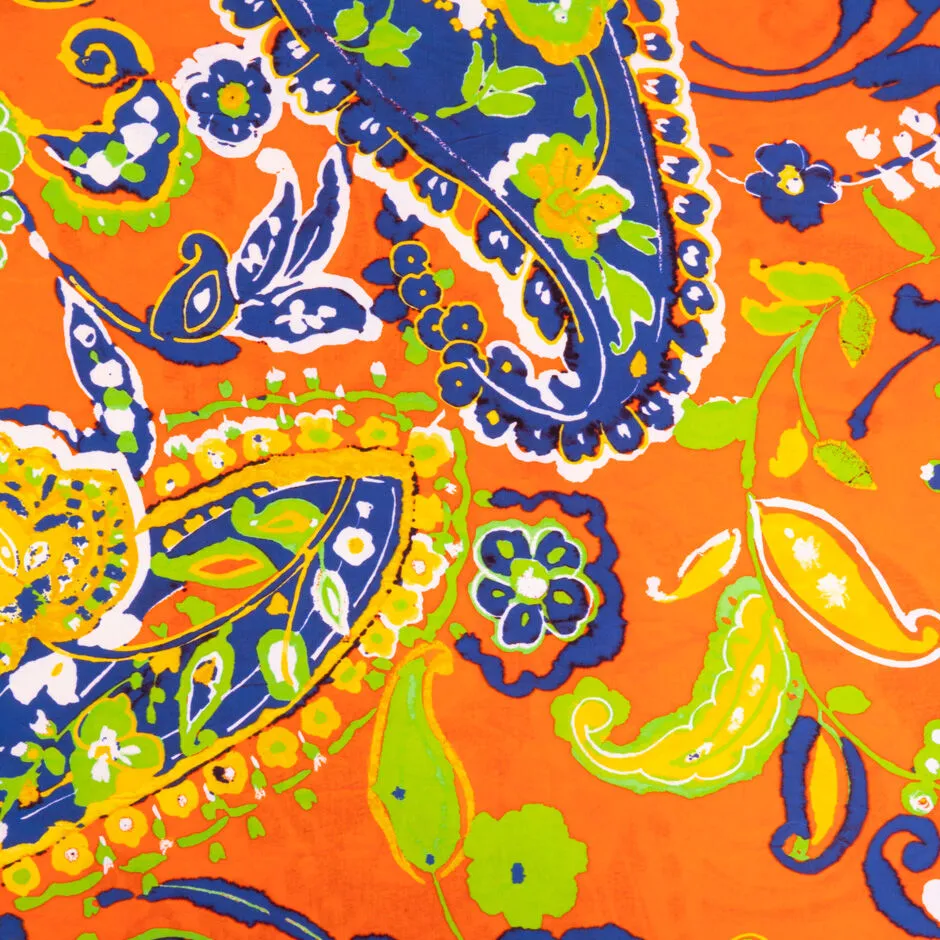 Paisley Printed Bright Orange Microfibre Taffeta