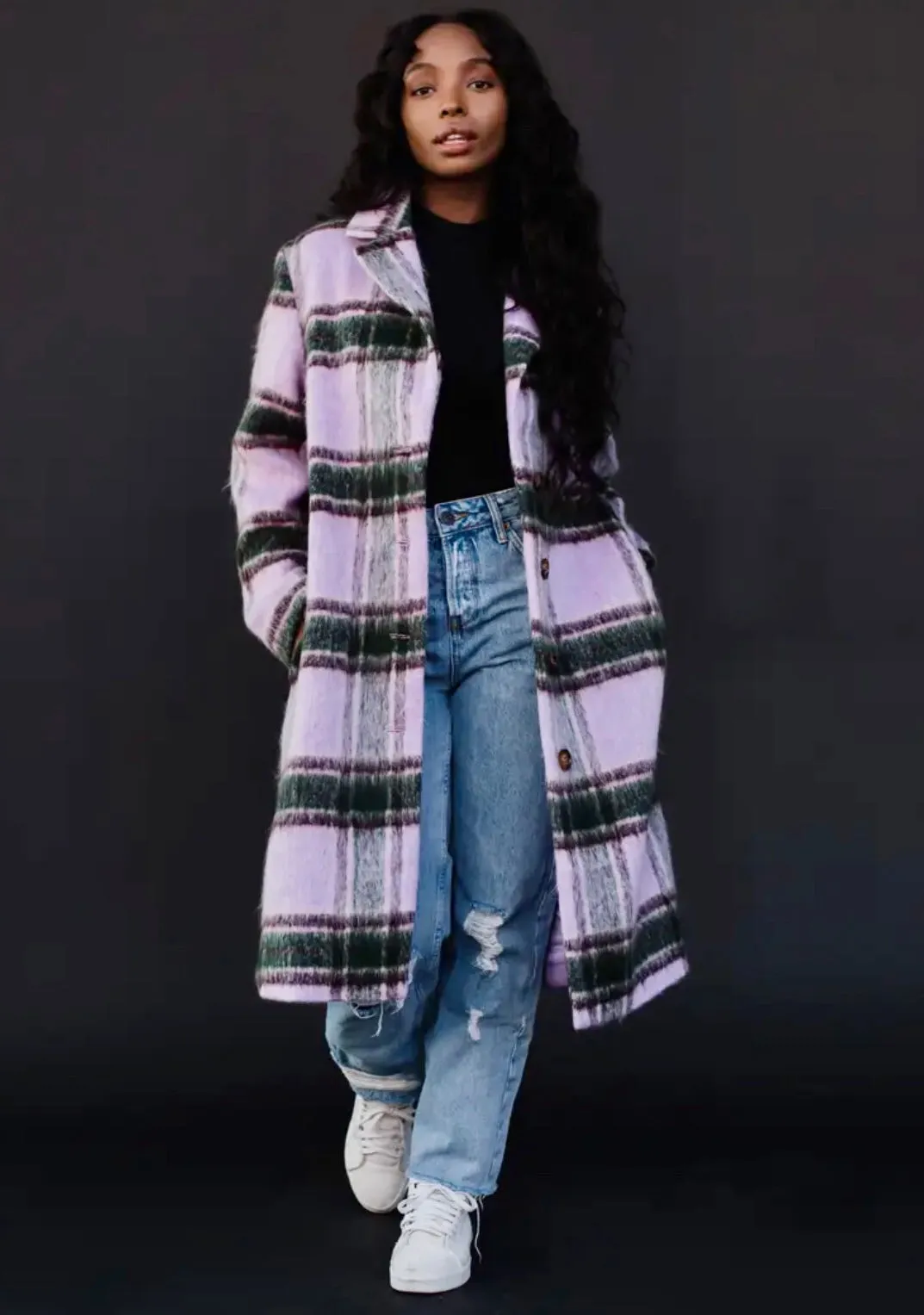 Panache Plaid Knee Length Coat