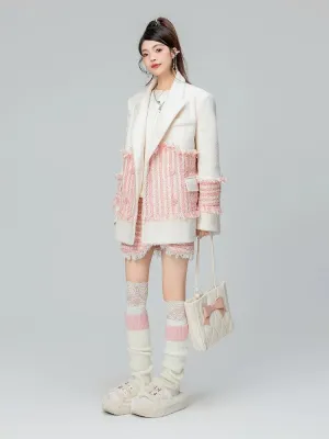 Patchwork Wool Long Coat Jacket