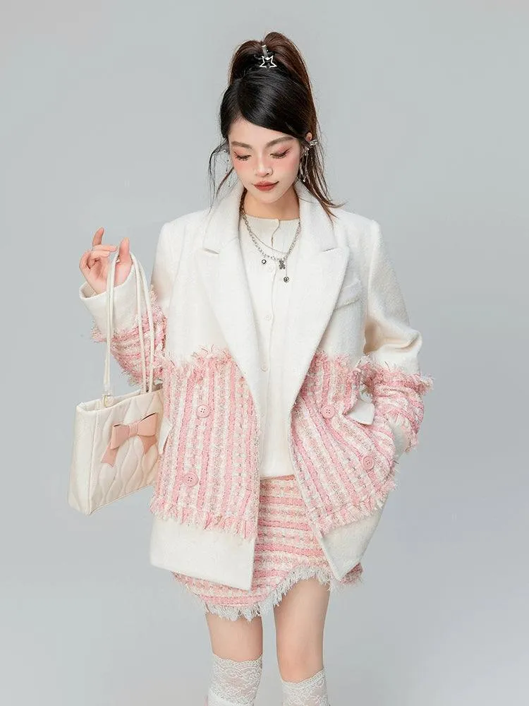 Patchwork Wool Long Coat Jacket