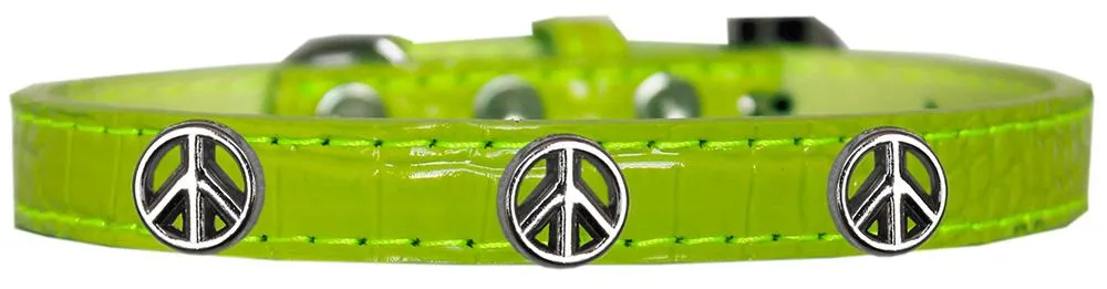 Peace Sign Widget Croc Dog Collar Lime Green Size 12