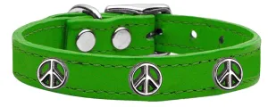 Peace Sign Widget Genuine Leather Dog Collar Emerald Green 18