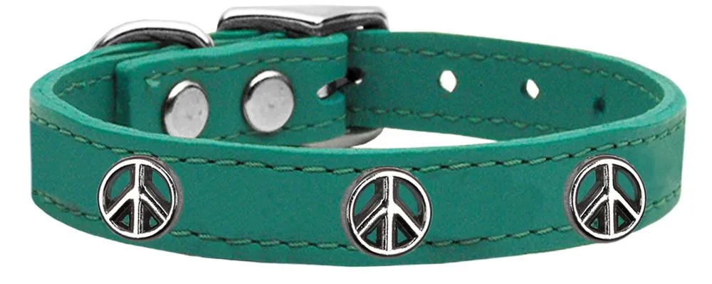 Peace Sign Widget Genuine Leather Dog Collar Jade 20