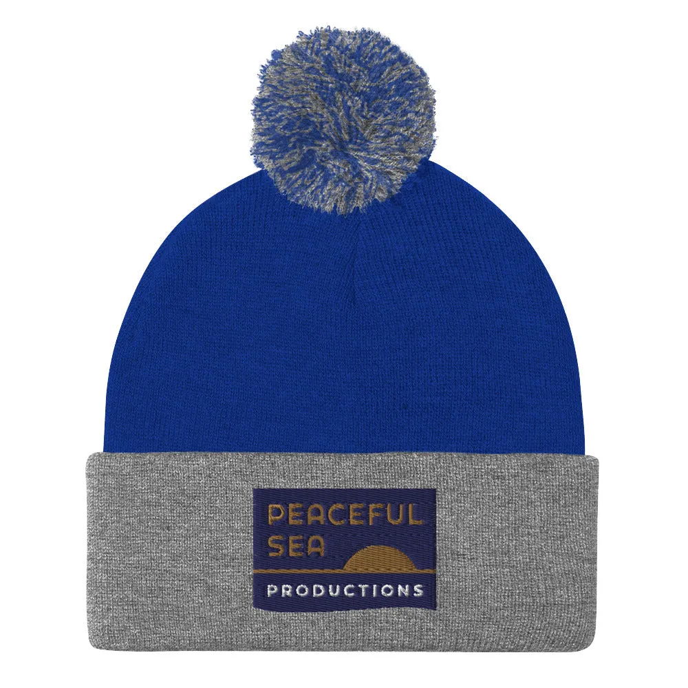 Peaceful Sea Embroidered Pom-Pom Beanie