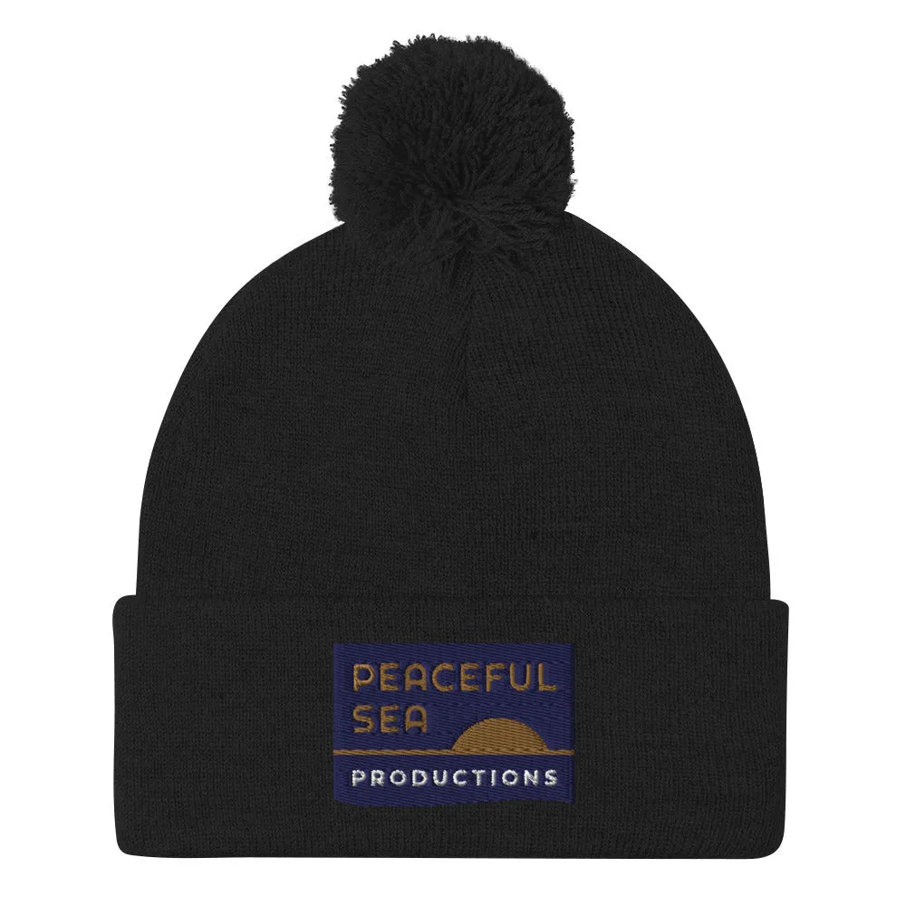 Peaceful Sea Embroidered Pom-Pom Beanie