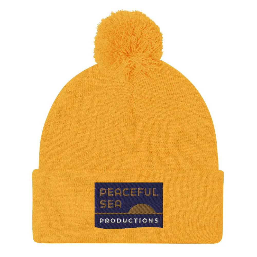 Peaceful Sea Embroidered Pom-Pom Beanie