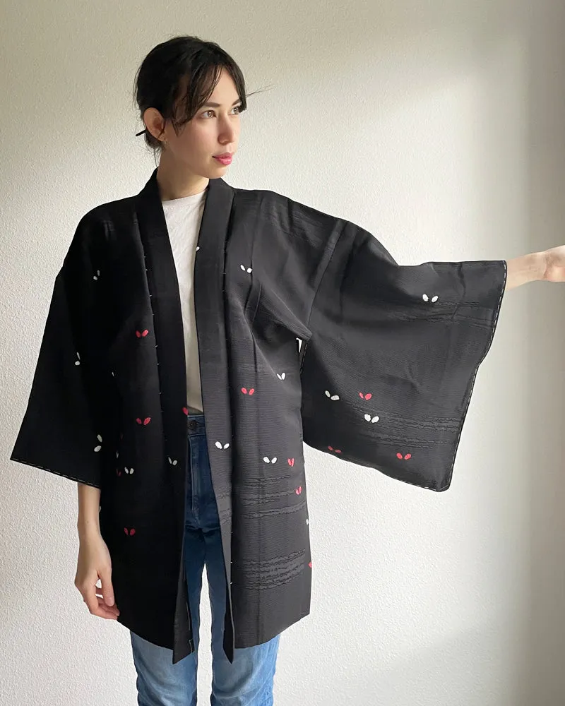 Petal Woven Black Haori Kimono Jacket