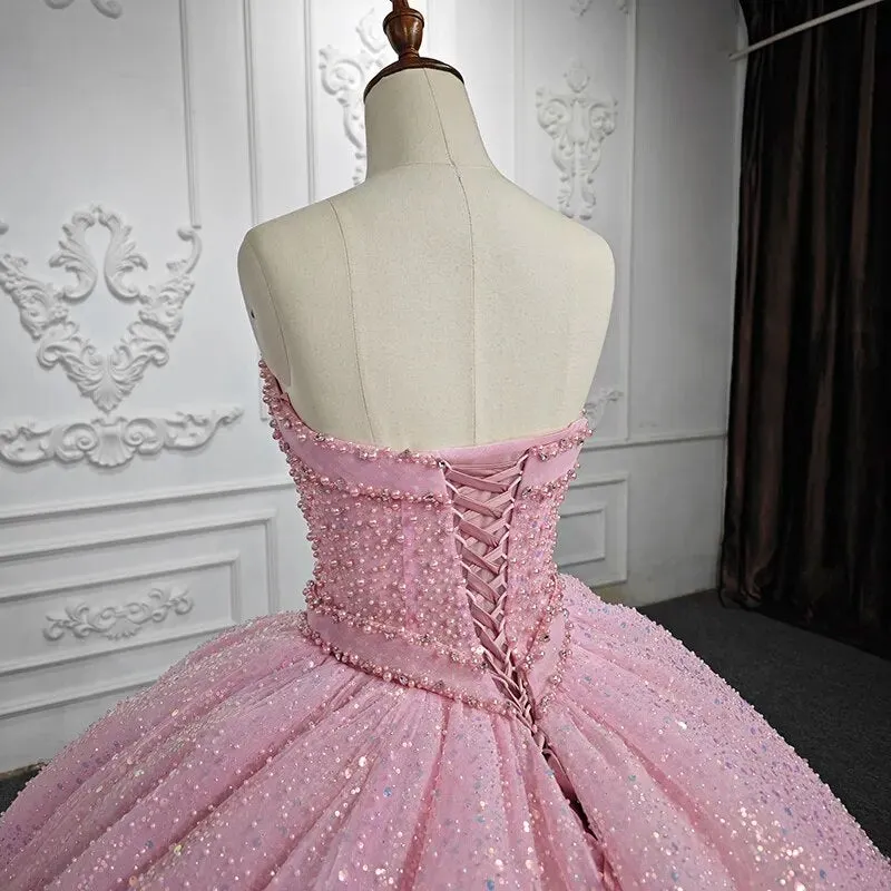 Pink Quinceanera Sequined Ball Gown  Dress