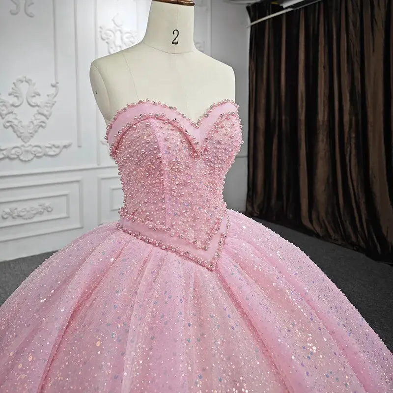 Pink Quinceanera Sequined Ball Gown  Dress