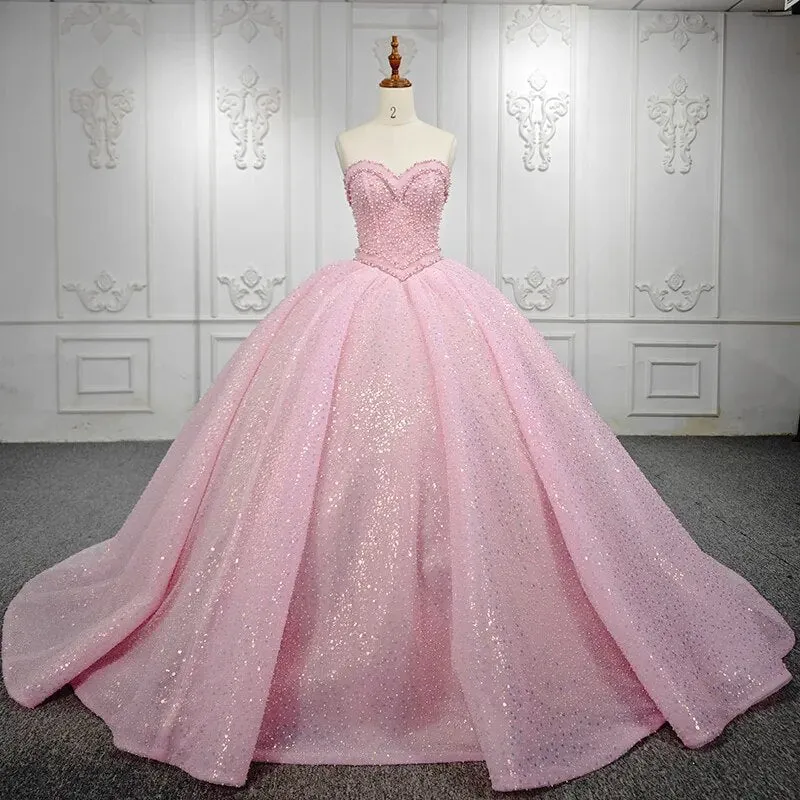 Pink Quinceanera Sequined Ball Gown  Dress