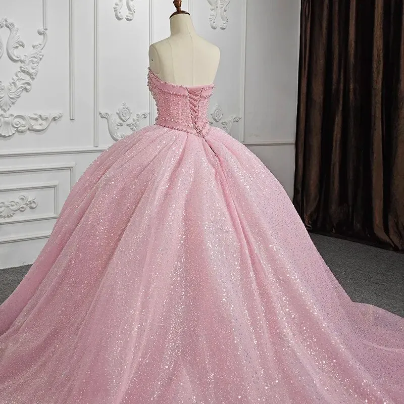 Pink Quinceanera Sequined Ball Gown  Dress