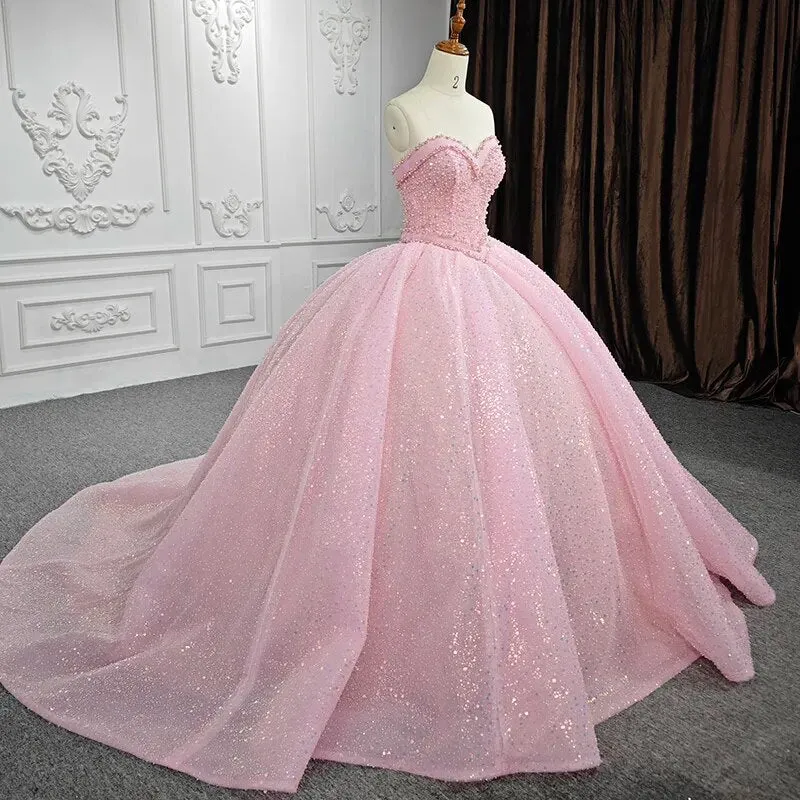 Pink Quinceanera Sequined Ball Gown  Dress