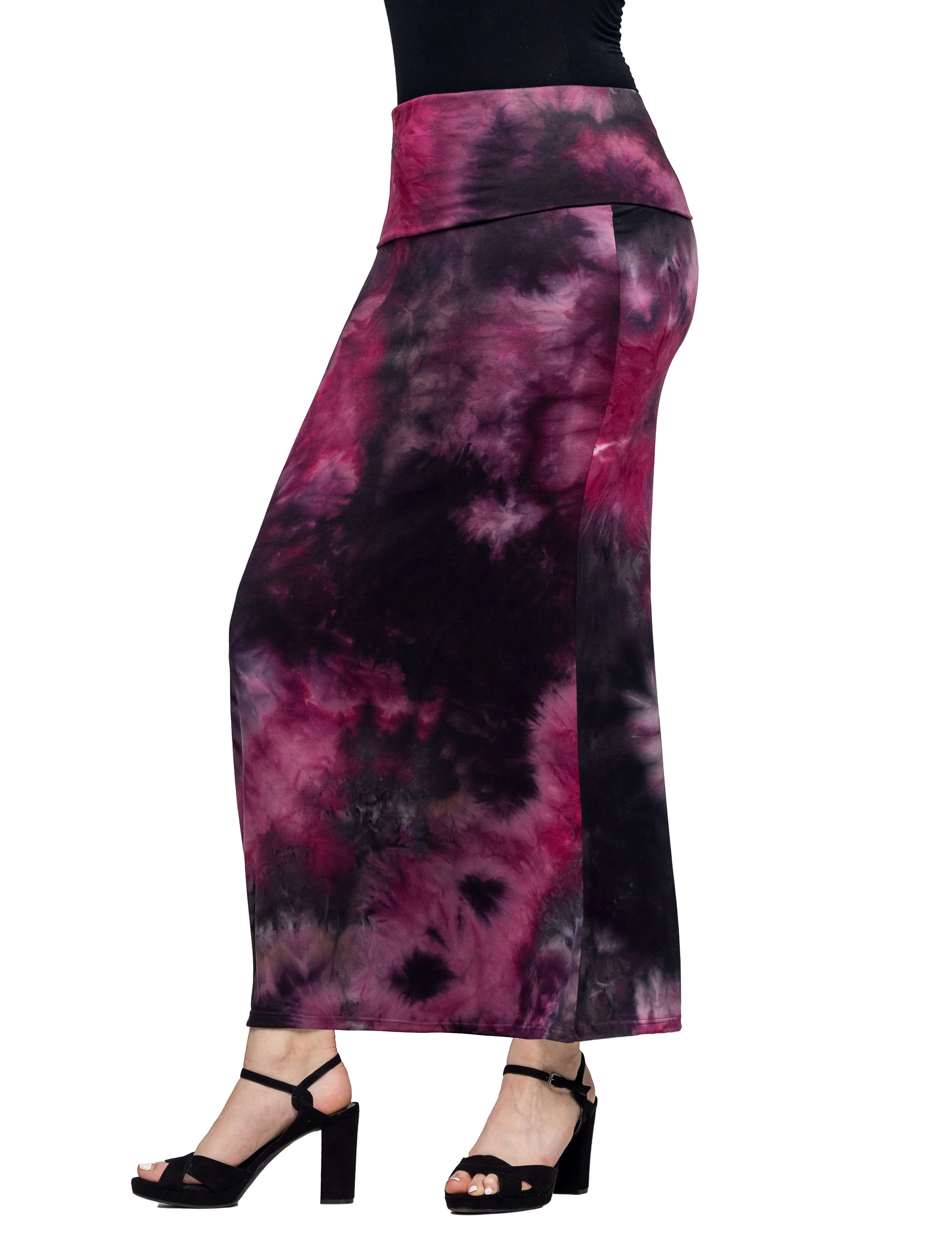 Pink Tie Dye Fold over Waist Maxi Skirt