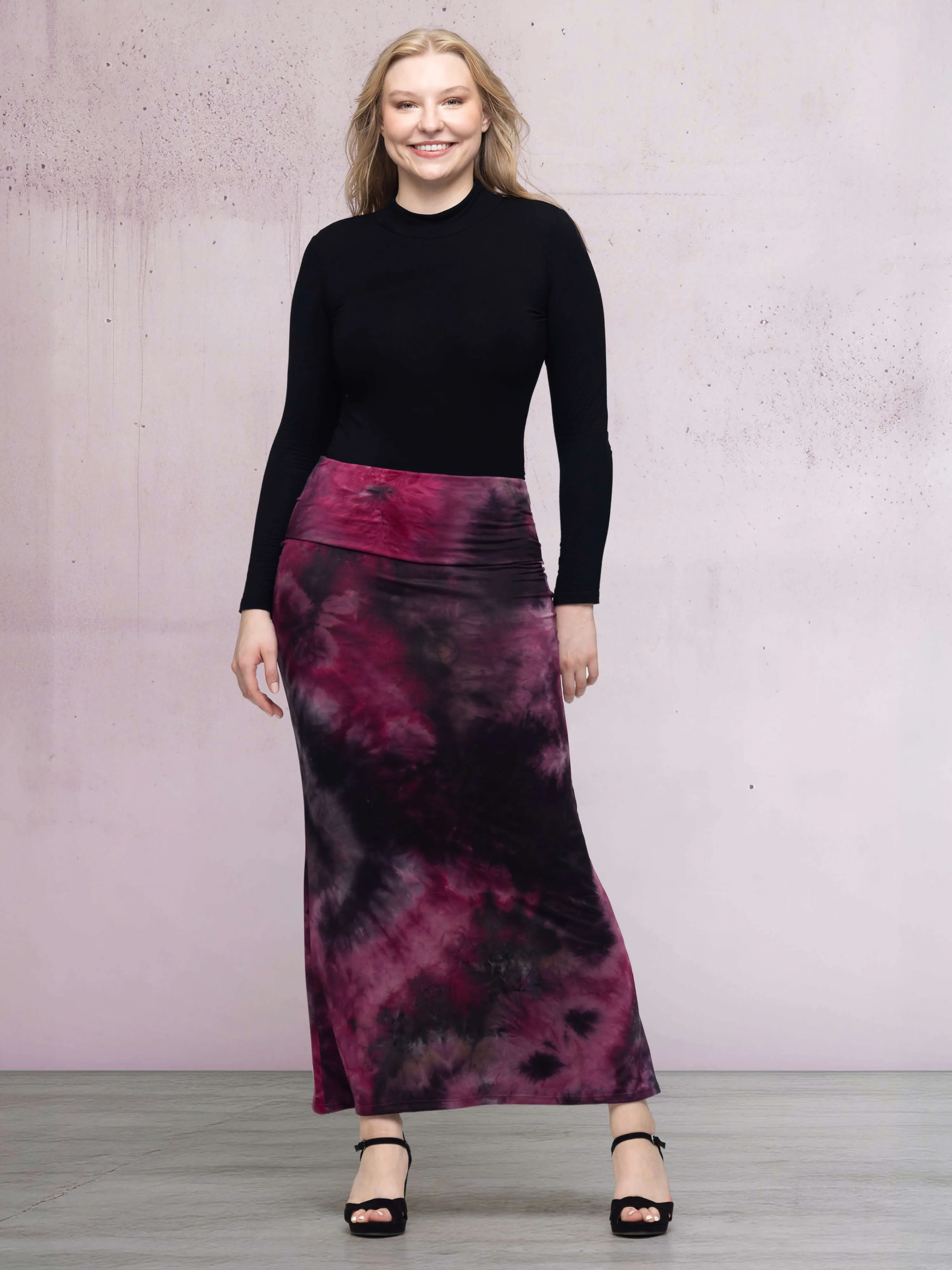 Pink Tie Dye Fold over Waist Maxi Skirt