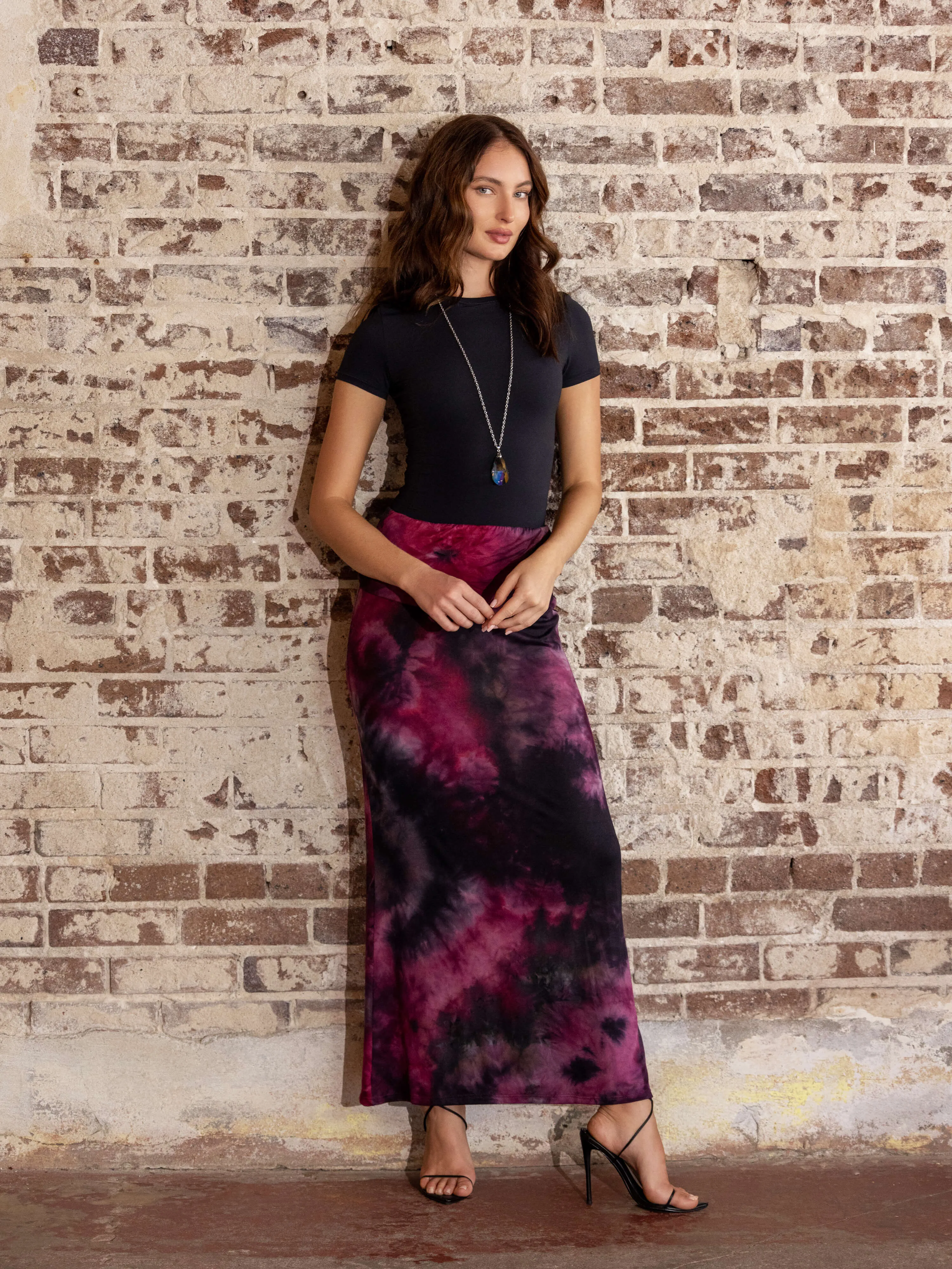 Pink Tie Dye Fold over Waist Maxi Skirt