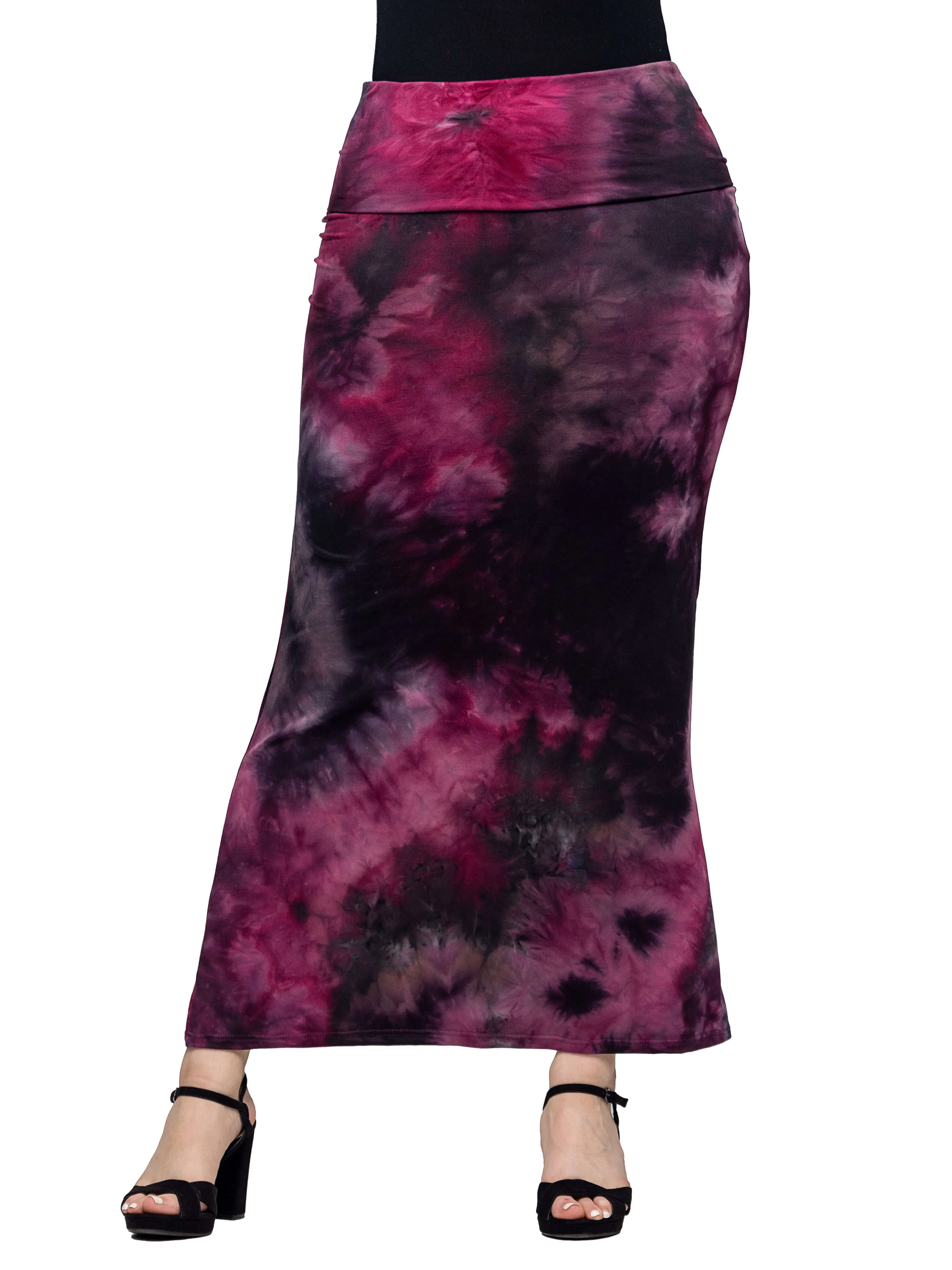 Pink Tie Dye Fold over Waist Maxi Skirt