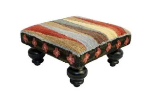 Pinwheel of Stripes Handcrafted Hooked Wool Footstool