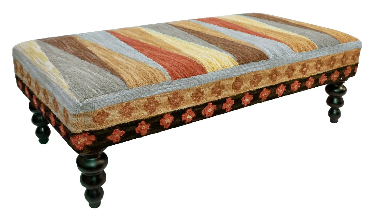 Pinwheel of Stripes Handcrafted Hooked Wool Footstool