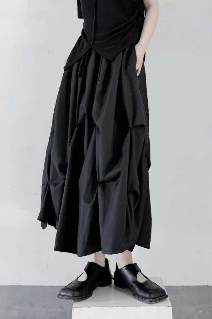 Pleated Irregular Skirt Yamamoto Style Layered Long Skirt