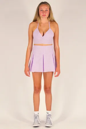 Pleated Skirt - Lavender Gingham